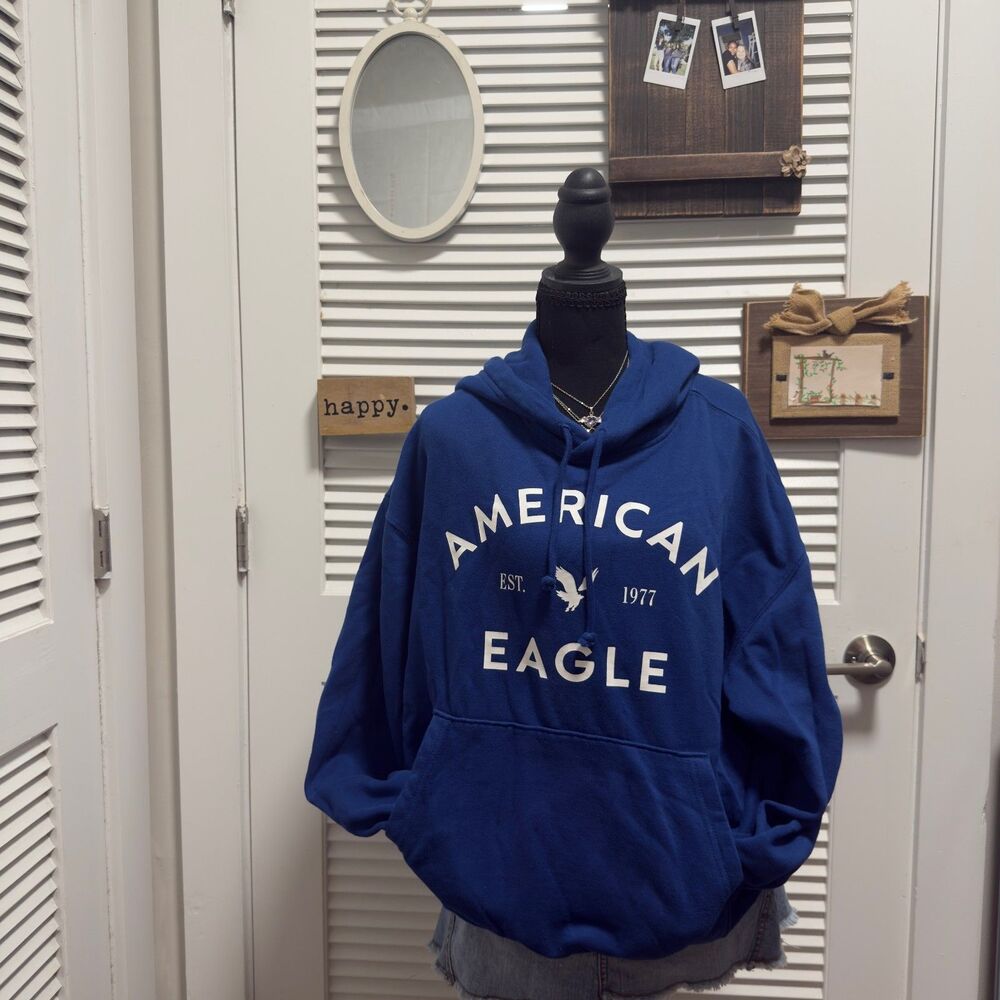 Collegiate Casual Blue American Eagle Logo Hoodie